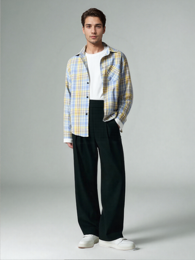 Bram - Primavera Autunno Motivo a Quadri Camicia Lunga Manica Collo Uomini