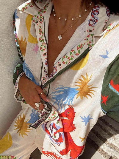 Set di maglietta a maniche lunghe con stampa unica e pantaloni elasticizzati
