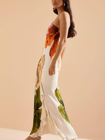 Elegante Abito Maxibustier con Stampa Floreale