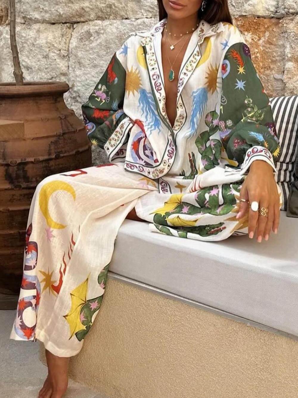 Set di maglietta a maniche lunghe con stampa unica e pantaloni elasticizzati