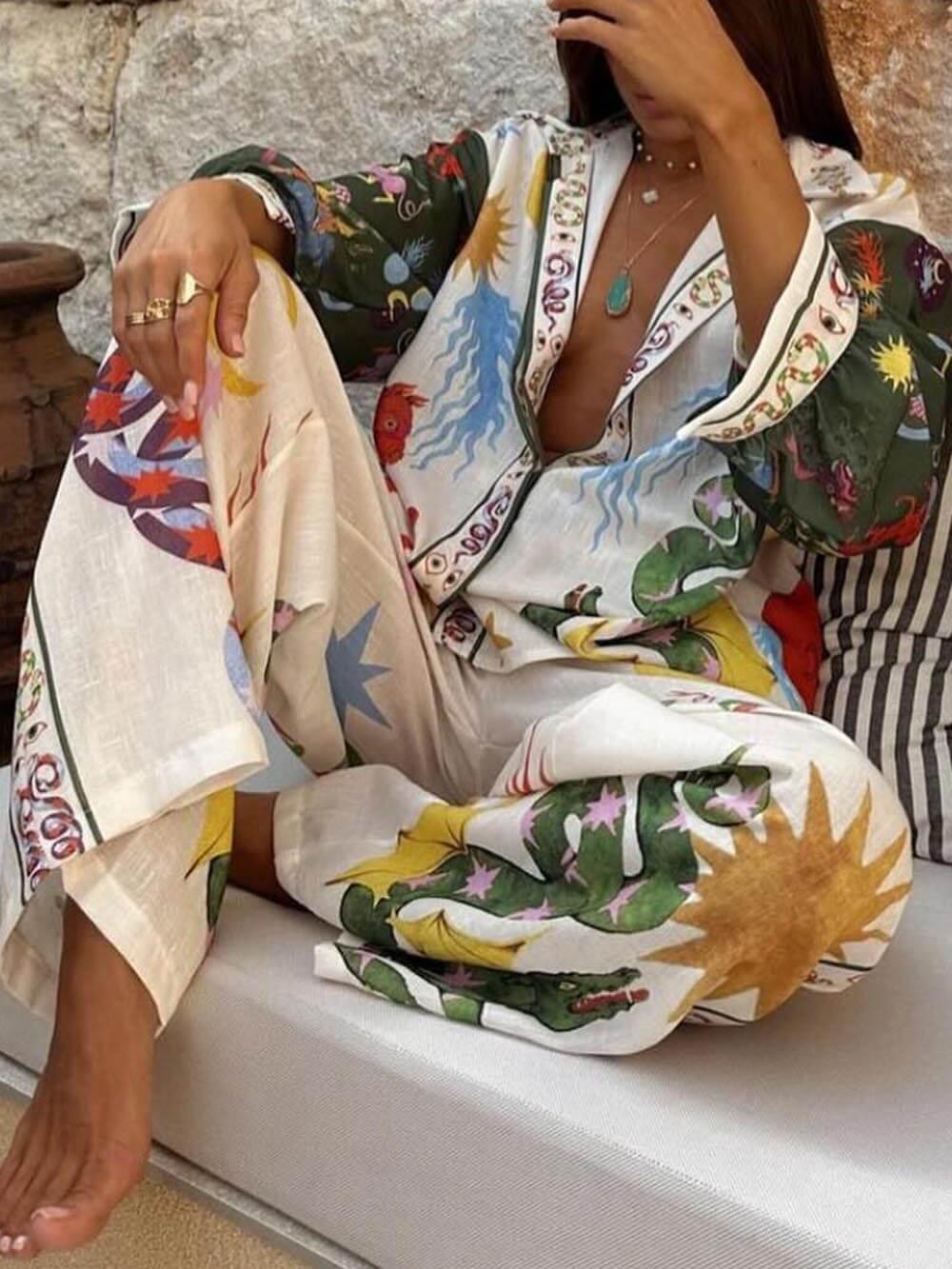 Set di maglietta a maniche lunghe con stampa unica e pantaloni elasticizzati