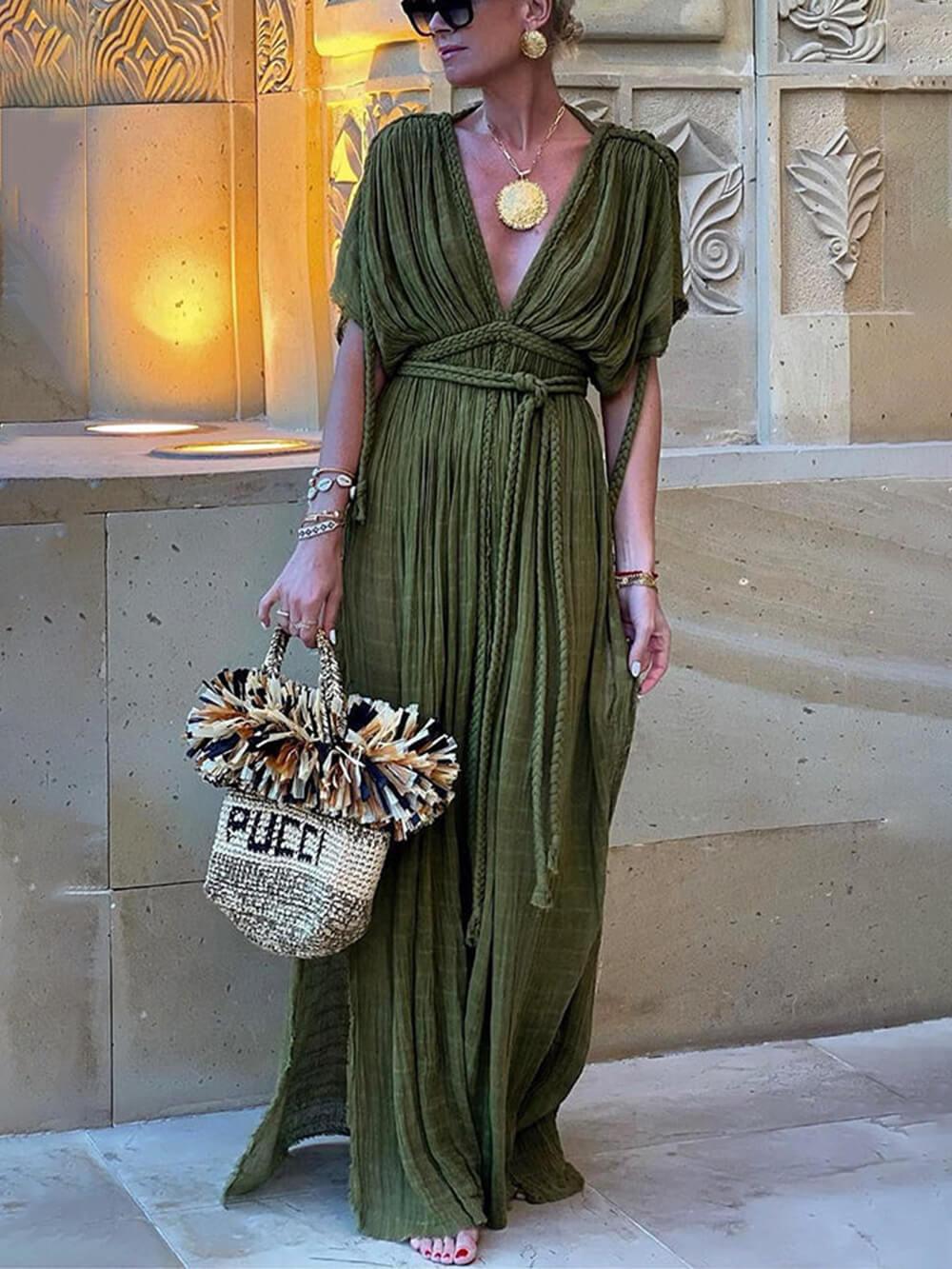 Kimono Drappeggiato con Treccine Cover-Up Maxi Dress