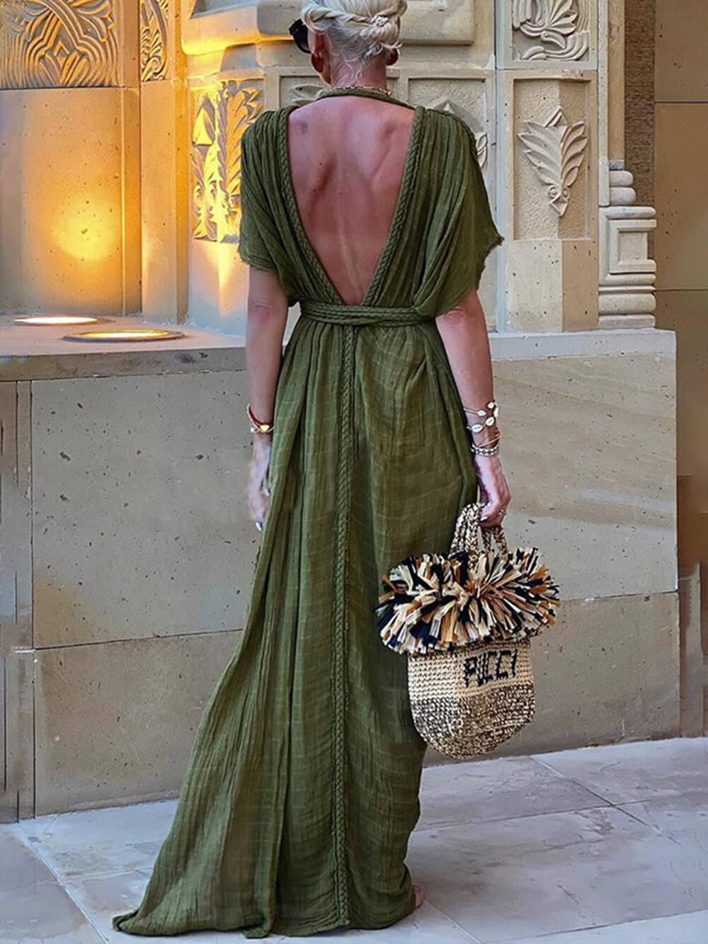 Kimono Drappeggiato con Treccine Cover-Up Maxi Dress