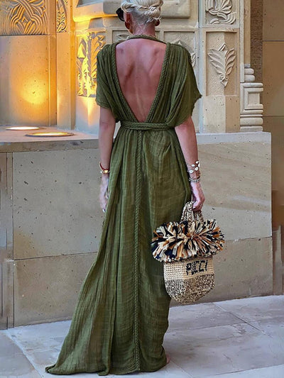 Kimono Drappeggiato con Treccine Cover-Up Maxi Dress