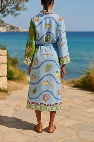 Abito Camicia Midi in Twill con Stampa a Cintura