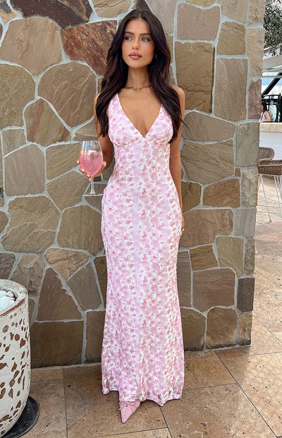 Farida - Vestito Maxy in Pizzo Rosa