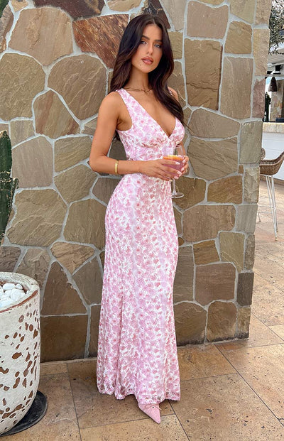 Farida - Vestito Maxy in Pizzo Rosa