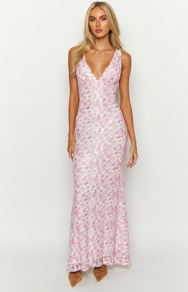 Farida - Vestito Maxy in Pizzo Rosa