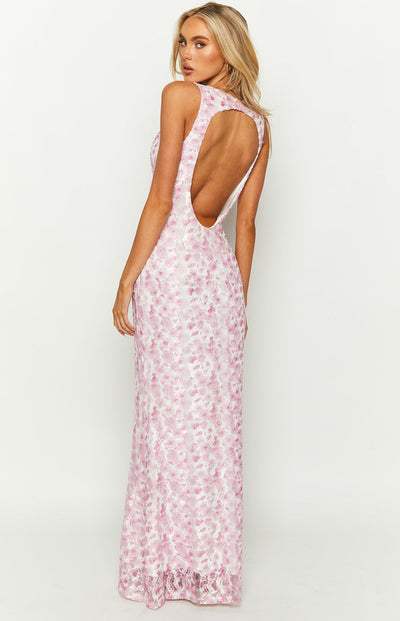 Farida - Vestito Maxy in Pizzo Rosa
