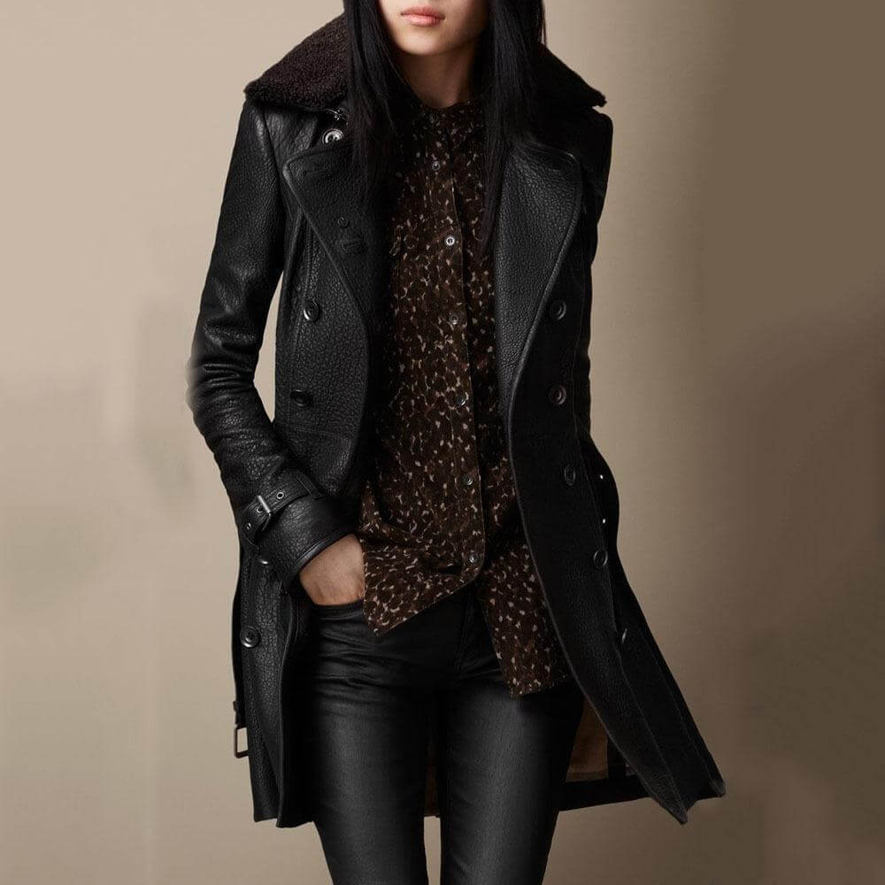 Mariella | Elegante cappotto in pelle nera