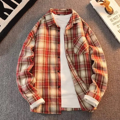Bram - Primavera Autunno Motivo a Quadri Camicia Lunga Manica Collo Uomini
