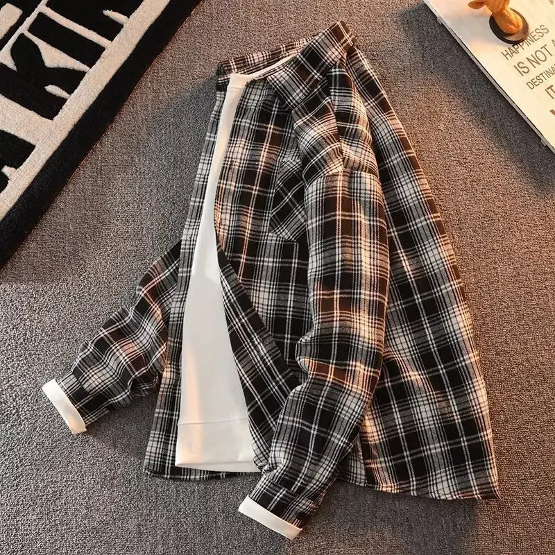 Bram - Primavera Autunno Motivo a Quadri Camicia Lunga Manica Collo Uomini
