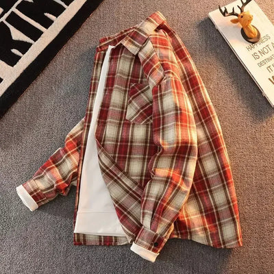 Bram - Primavera Autunno Motivo a Quadri Camicia Lunga Manica Collo Uomini