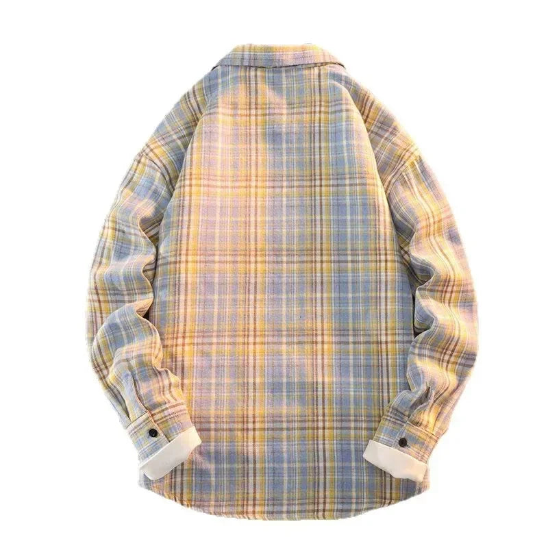 Bram - Primavera Autunno Motivo a Quadri Camicia Lunga Manica Collo Uomini