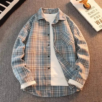 Bram - Primavera Autunno Motivo a Quadri Camicia Lunga Manica Collo Uomini