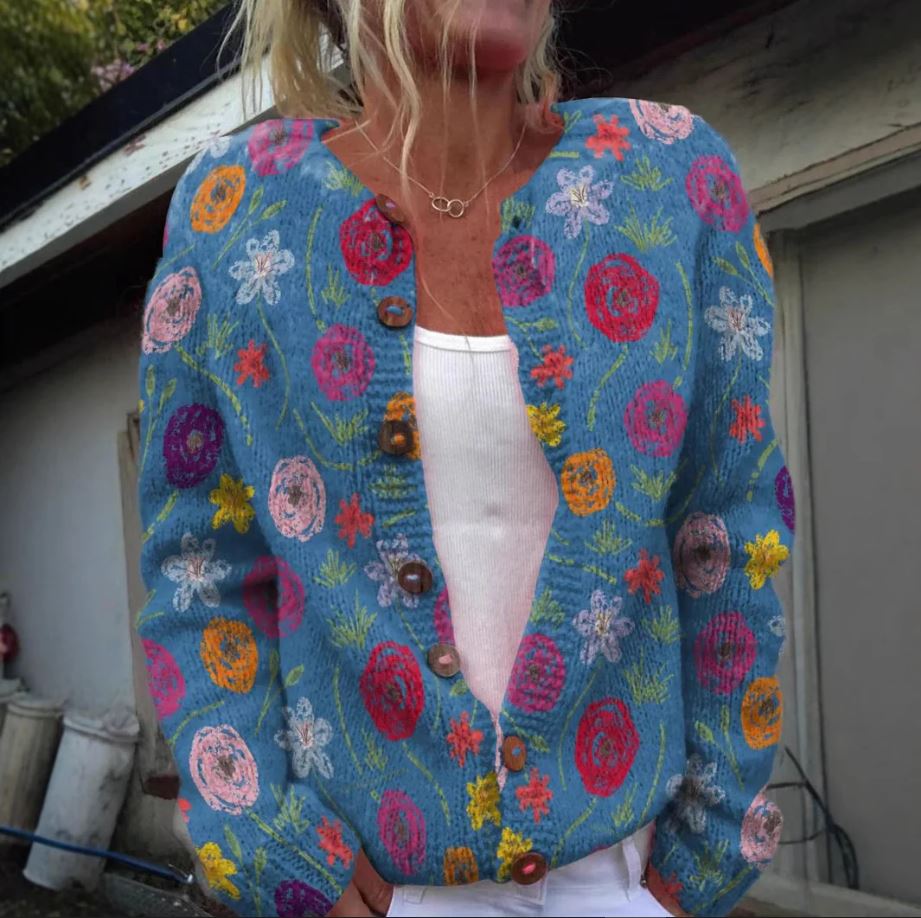Tilda | Cardigan blu con stampa floreale
