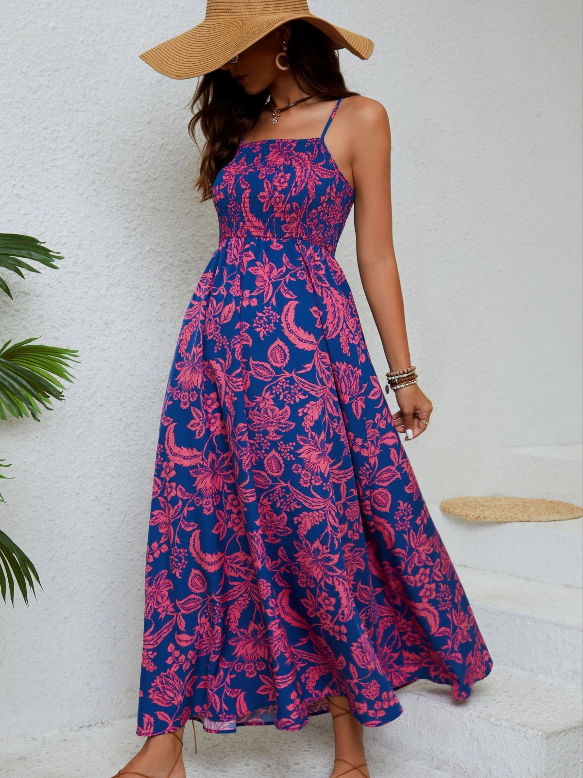 Emma - Vestito maxy floreale raffinato con spalline sottili