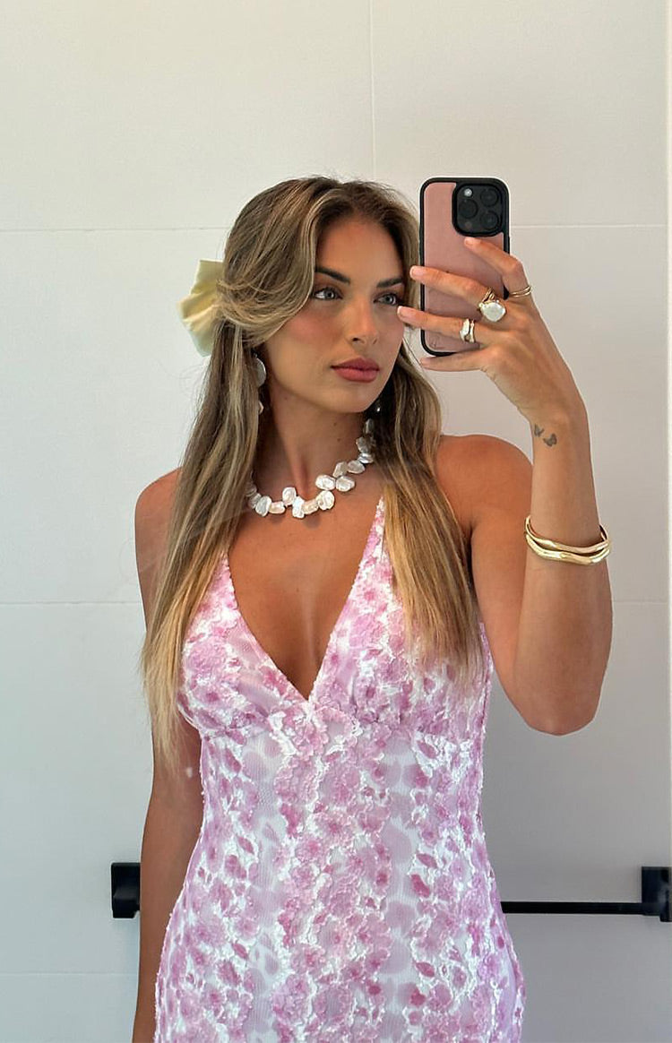Farida - Vestito Maxy in Pizzo Rosa