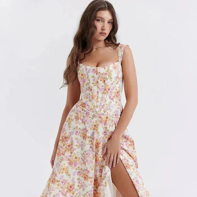 Freya - Abito Midi con Corsetto Fiorito