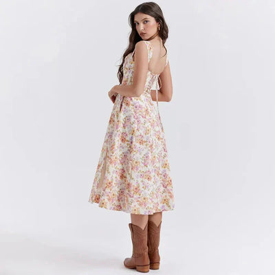 Freya - Abito Midi con Corsetto Fiorito