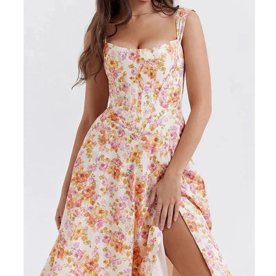 Freya - Abito Midi con Corsetto Fiorito