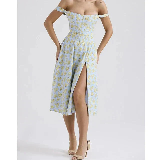Freya - Abito Midi con Corsetto Fiorito