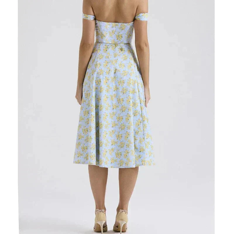 Freya - Abito Midi con Corsetto Fiorito