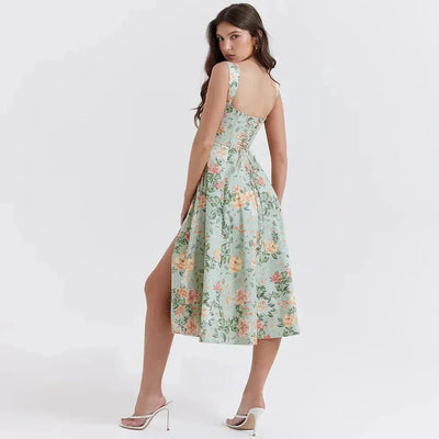 Freya - Abito Midi con Corsetto Fiorito