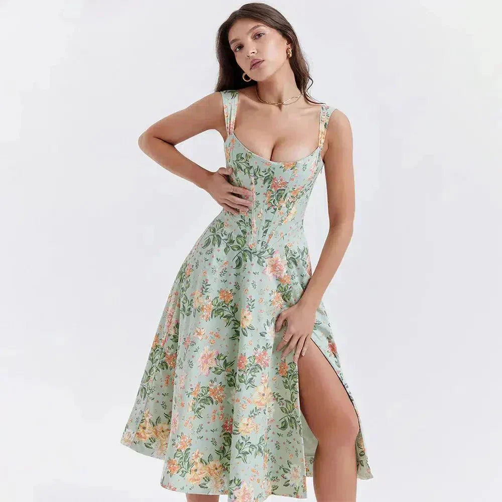 Freya - Abito Midi con Corsetto Fiorito
