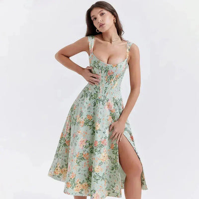 Freya - Abito Midi con Corsetto Fiorito