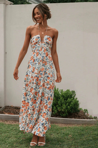 Louise - Maxi-abito estivo con scollo all'americana e motivo floreale