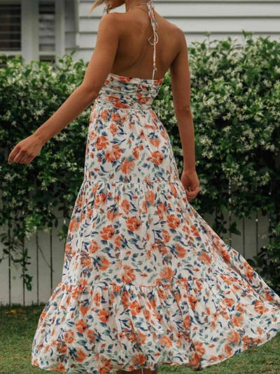 Louise - Maxi-abito estivo con scollo all'americana e motivo floreale